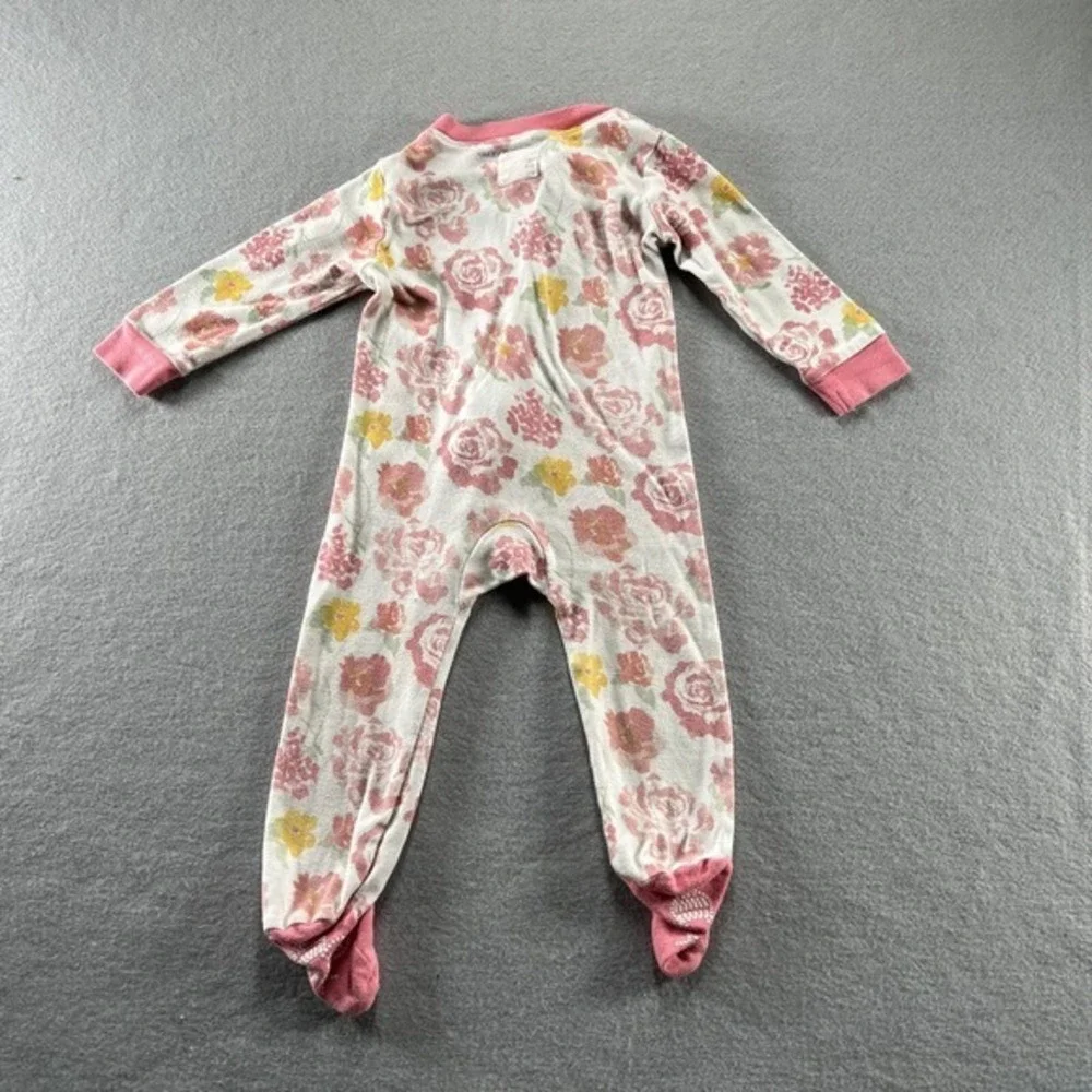 Burts Bees Baby Girls Pajamas 6-9 M Pink One Piece‎ Organic Sleeper Footed Print